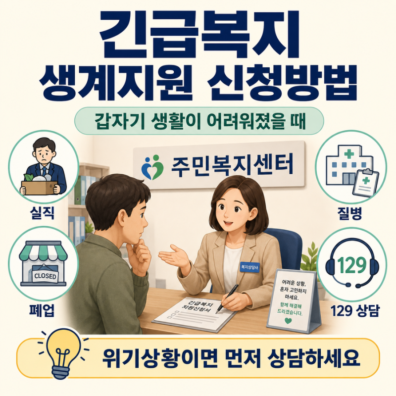 긴급복지 생계지원 신청방법｜갑자기 생활이 어려워졌을 때