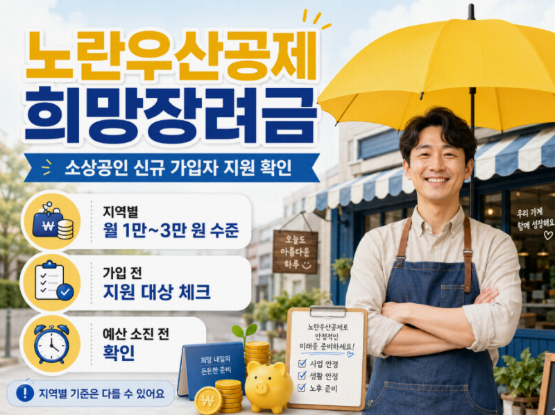 노란우산공제 희망장려금, 소상공인 월 1만~3만 원 지원 받을 수 있을까?