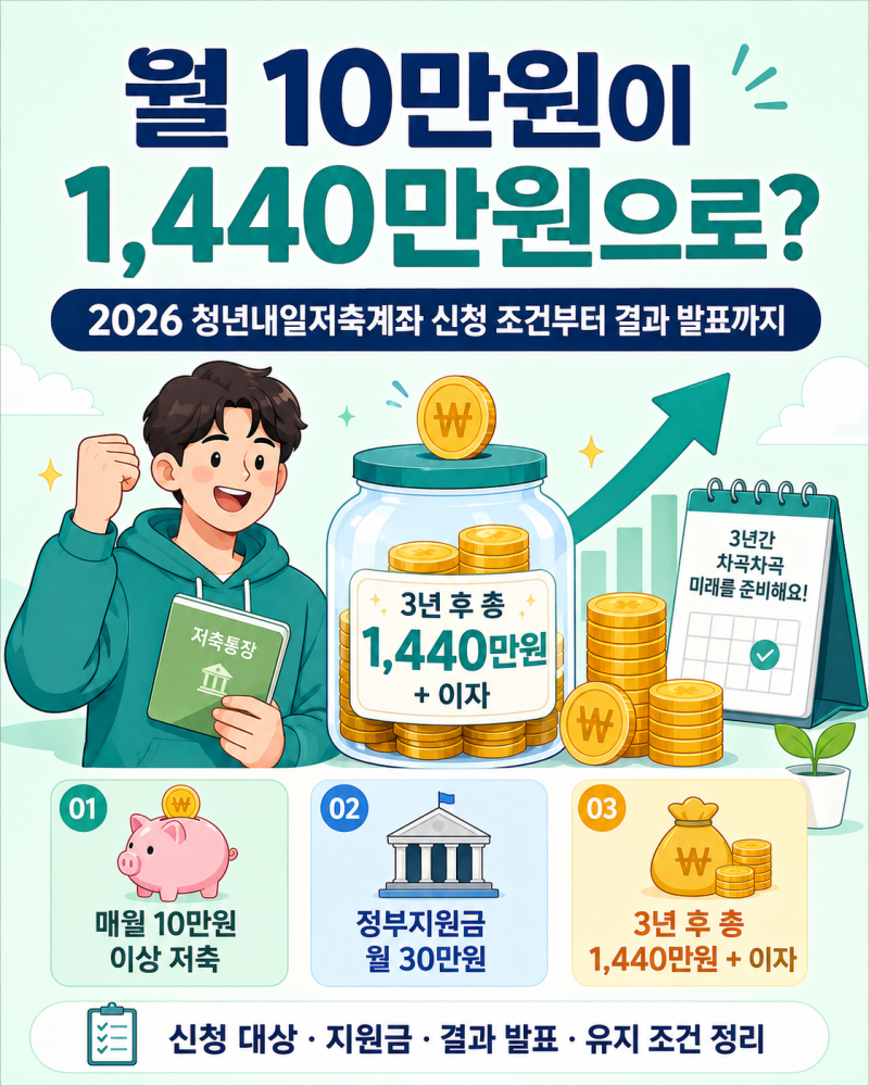 월 10만원이 1,440만원으로? 2026 청년내일저축계좌 신청 조건부터 결과 발표까지