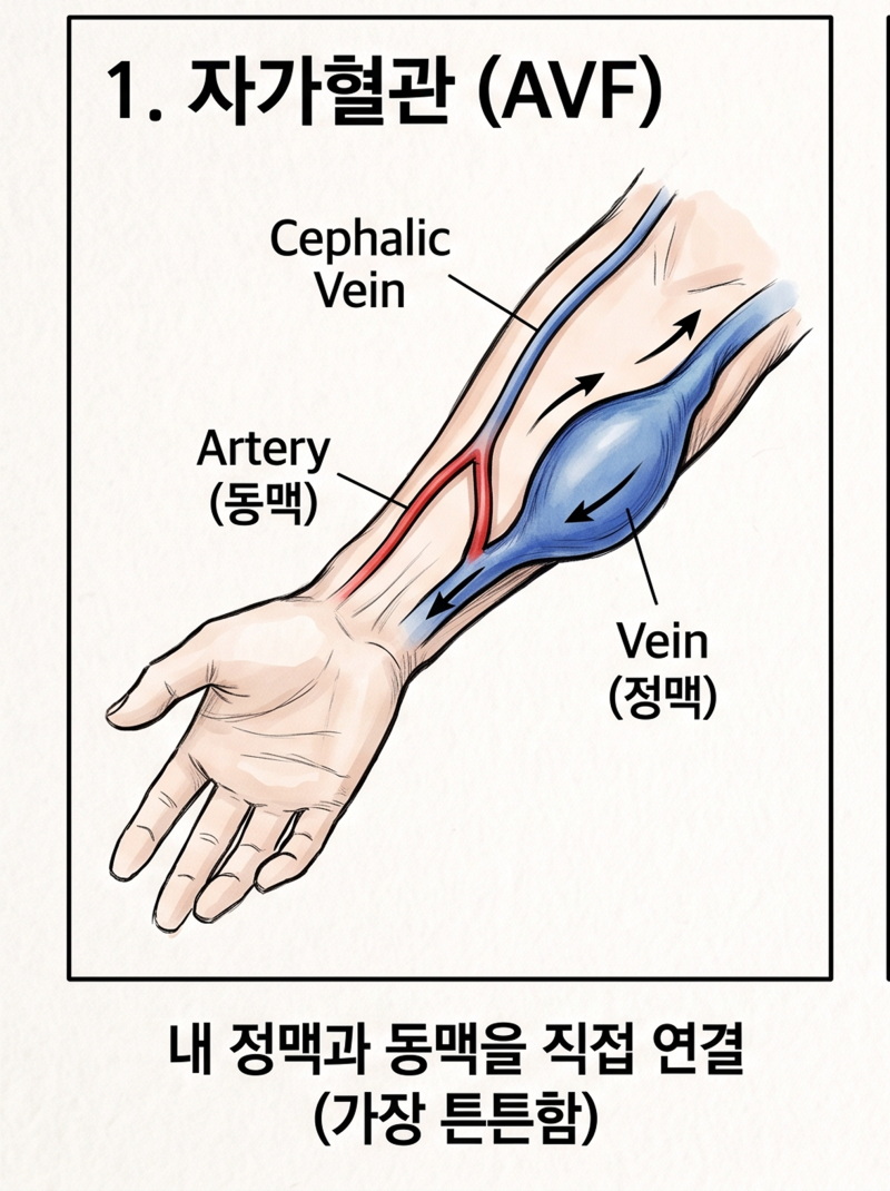 투석혈관 필요할 때! 조성술 총정리 (자가혈관 vs 인조혈관 vs 투석도관)