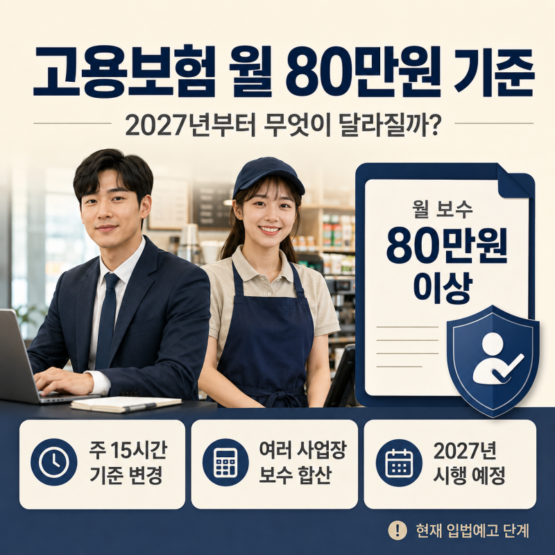 고용보험 월 80만원 기준으로 변경, 2027년 N잡러·알바 가입조건 총정리