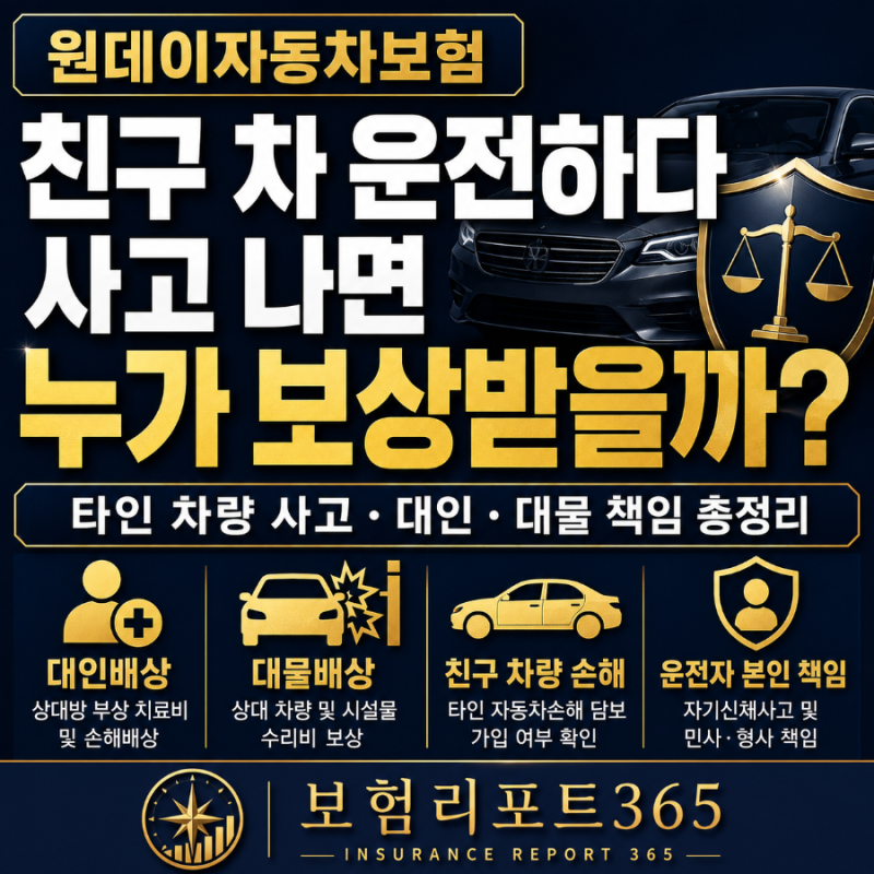 원데이자동차보험 친구 차 운전하다 사고 나면 누가 보상받을까?