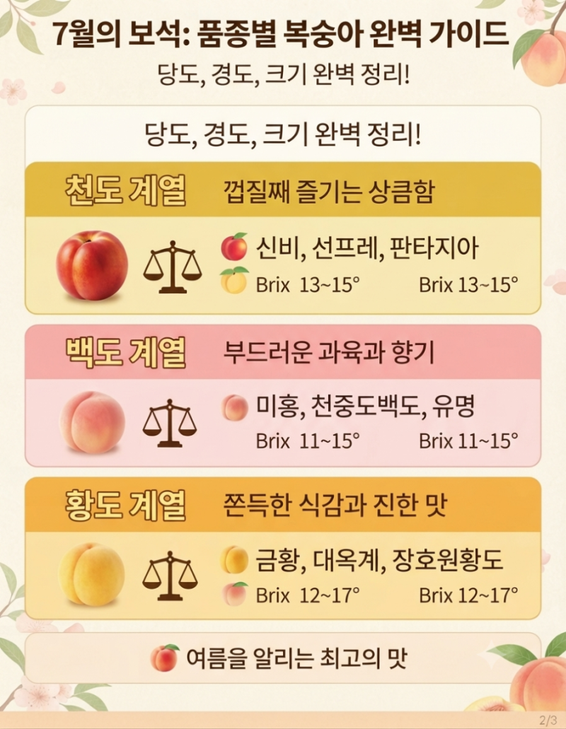 7월의 보석: 품종별 복숭아 완벽 가이드