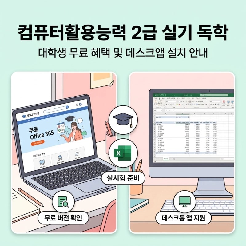 대학생 무료 엑셀 컴활 2급 실기 독학, 데스크톱 앱 지원 여부 확인법