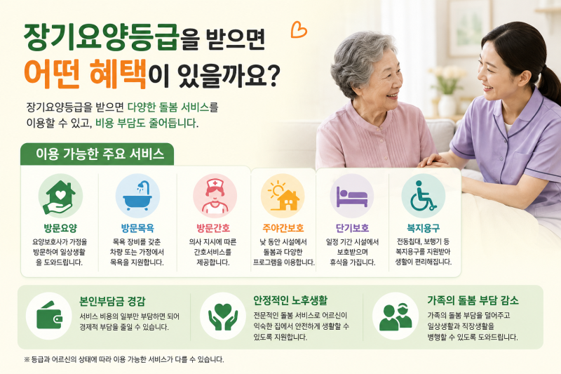 ▶ 등급을 받으면 어떤 혜택(몇 등급이면 집에서 서비스를 받고, 몇 등급이면 요양원에 갈 수....