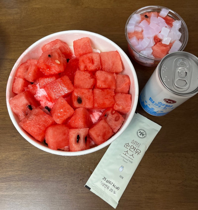 설빙 세종대점 수박화채설빙 수박빙수 솔직배달후기 | 소다 없이 기본으로 즐기는 법