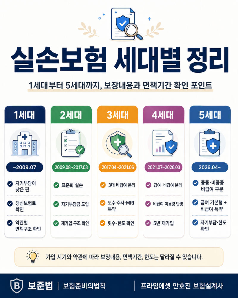 실손보험1~5세대 까지 핵심