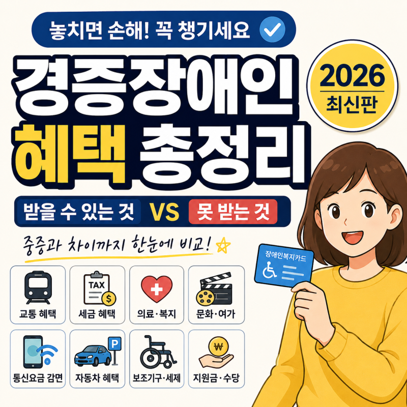 2026 경증장애인 혜택｜받을 수 있는 혜택 vs 못 받는 혜택 완벽 비교
