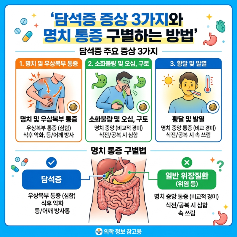 담석증 증상 3가지와 명치 통증 구별하는 방법