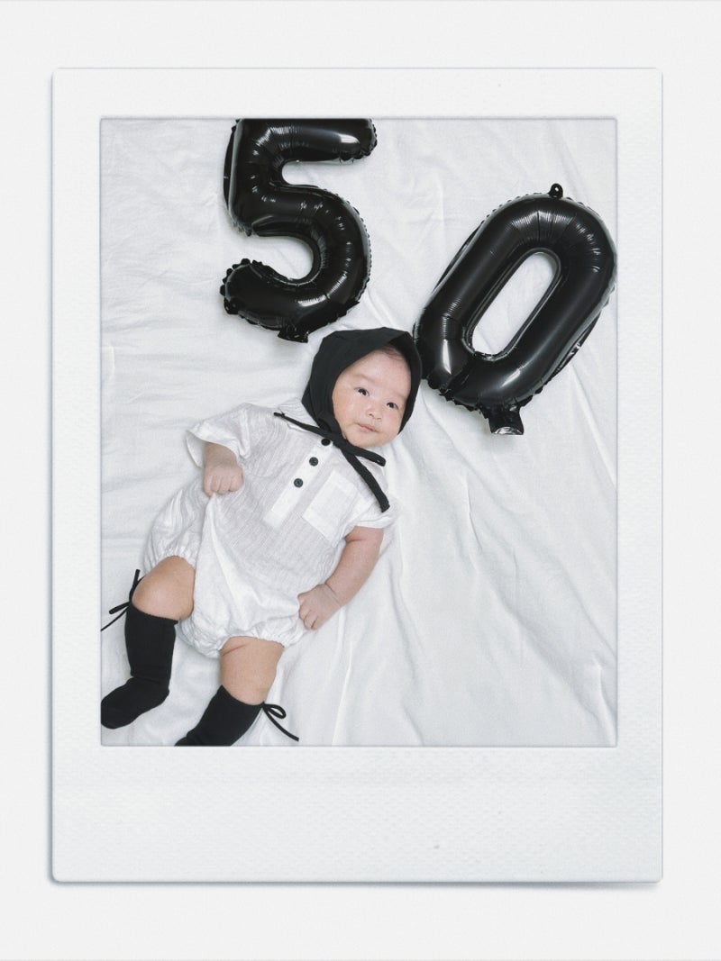 50일 집에서 셀프촬영(아기옷,풍선,보정어플)