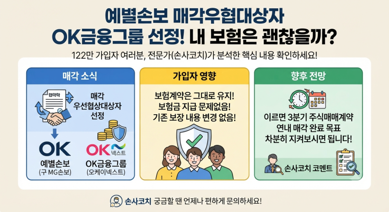 [보험뉴스]예별손보(구 MG손해보험) 새 주인 확정 눈앞… OK금융그룹, 매각 우선협상대상자 선....