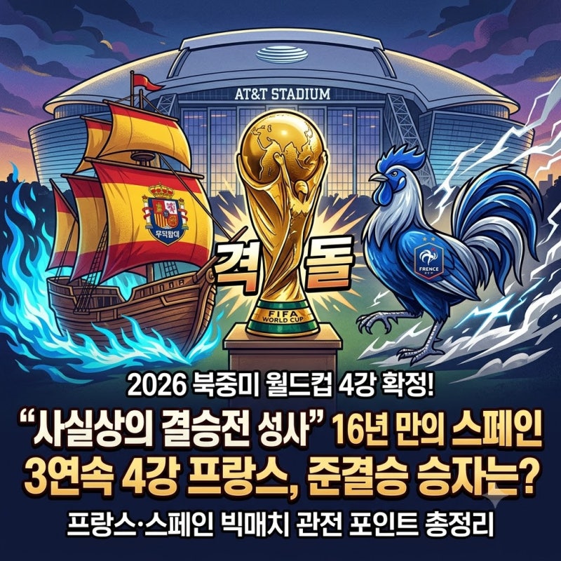 16년 만의 부활 스페인 vs 3회 연속 4강 프랑스, 북중미 월드컵 준결승 승자는 누가 될까요?