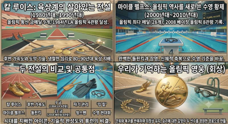 칼 루이스와 마이클 펠프스 올림픽 역사를 쓴 전설적 영웅들의 상세 비교