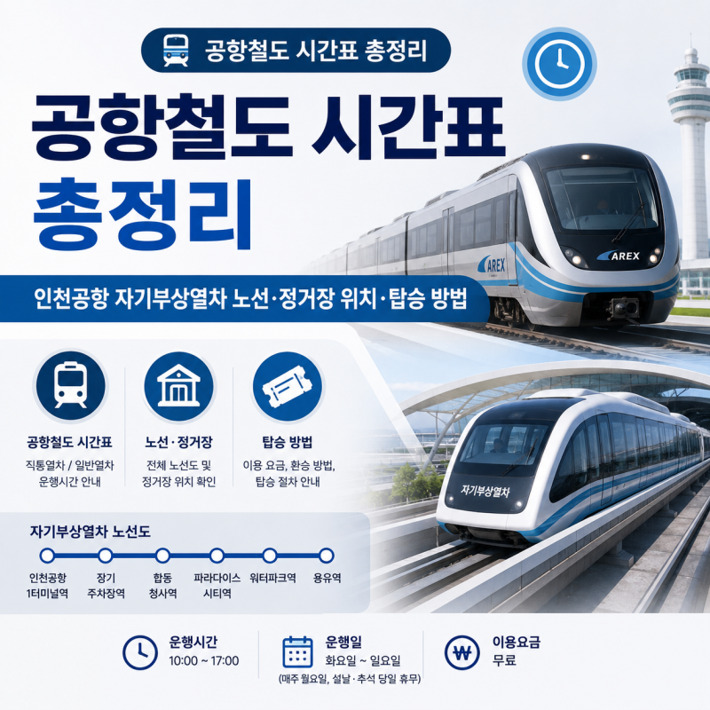 공항철도 시간표 총정리｜인천공항 자기부상열차 노선·정거장 위치·탑승 방법