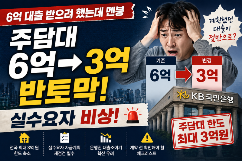 KB국민은행 주담대 한도 3억으로 축소｜6억 대출 계획한 실수요자 대응 방법
