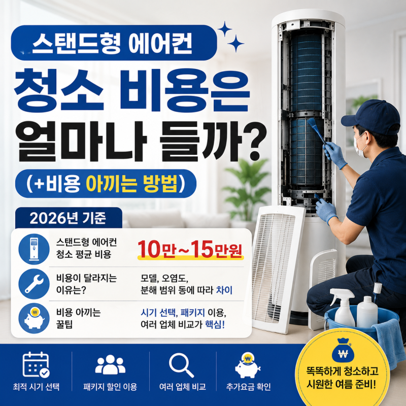 스탠드형 에어컨 청소 비용은 얼마나 들까? (+비용아끼는 방법) (2026년 기준)