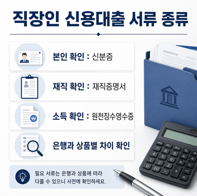 직장인 신용대출 서류 종류 은행별 차이
