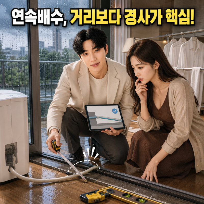 코웨이 제습기 연속배수 호스 연결: 베란다 배수구 멀고 문턱 높을 때 누수 주의사항 총정리