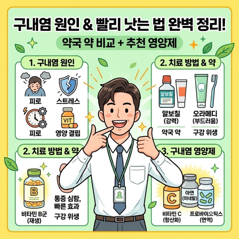 구내염 원인과 빨리 낫는 법, 약국 약(알보칠, 오라메디) 비교, 구내염 영양제 추천