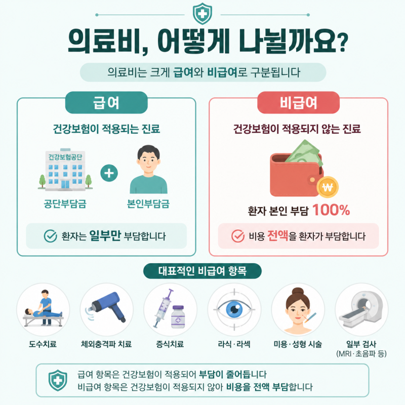 비급여 뜻 쉽게 정리, 급여와 차이부터 실손보험까지 한 번에 이해하기