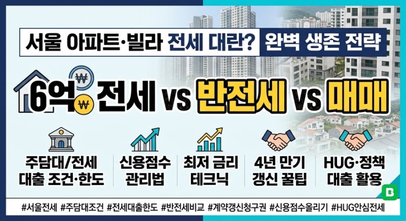 서울 아파트 빌라 전세 가격 주담대 대출 전세자금 대출 조건 한도 신용점수 금리 월세 6억 ....