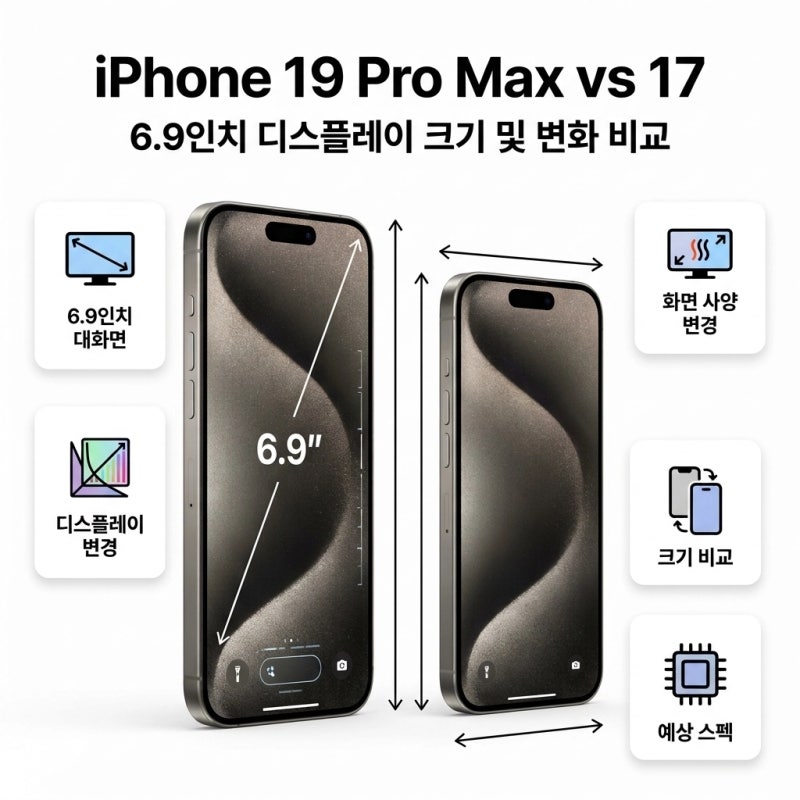 아이폰 19 프로 맥스 화면 6.9인치 예상, 아이폰 17 프로 맥스와 비교해보기