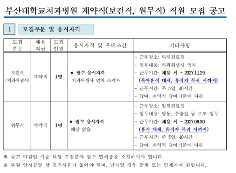 [영이의 덴탈오션]부산대학교 치과병원 치과위생사 채용공고