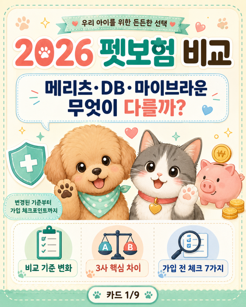 메리츠·DB·마이브라운 펫보험 비교 2026｜가격·할인·환급 총정리