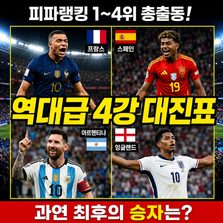 2026 북중미 월드컵 <b>4강 대진표</b> 확정 & 우승팀 예측