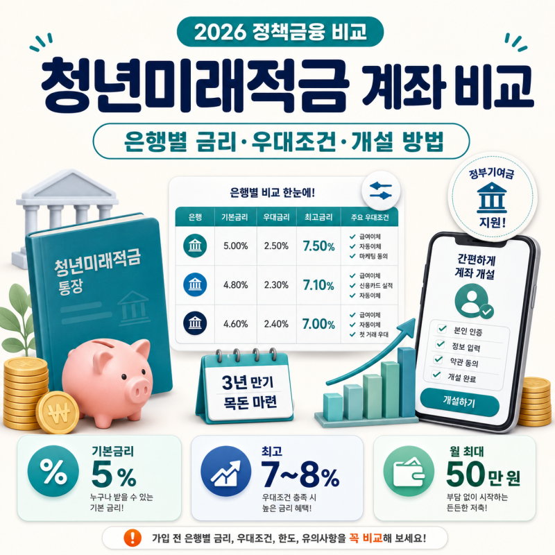 청년미래적금 계좌 비교, 은행별 금리·우대조건·계좌개설 방법 총정리