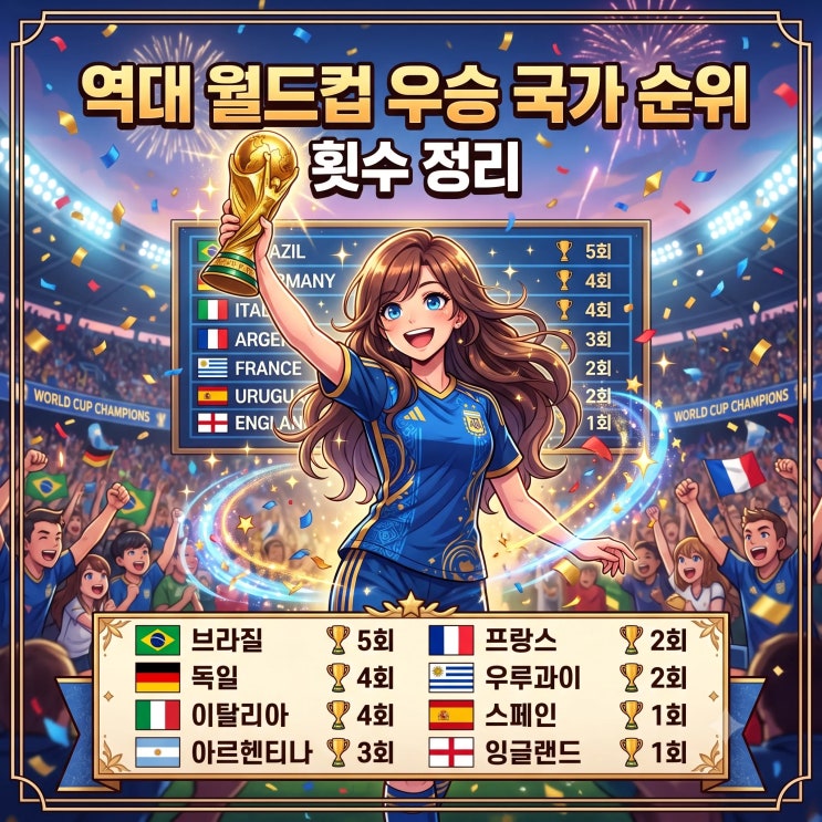 80개국 중 단 8곳? 역대 <b>월드컵 우승</b> 국가 순위 <b>횟수</b> 정리