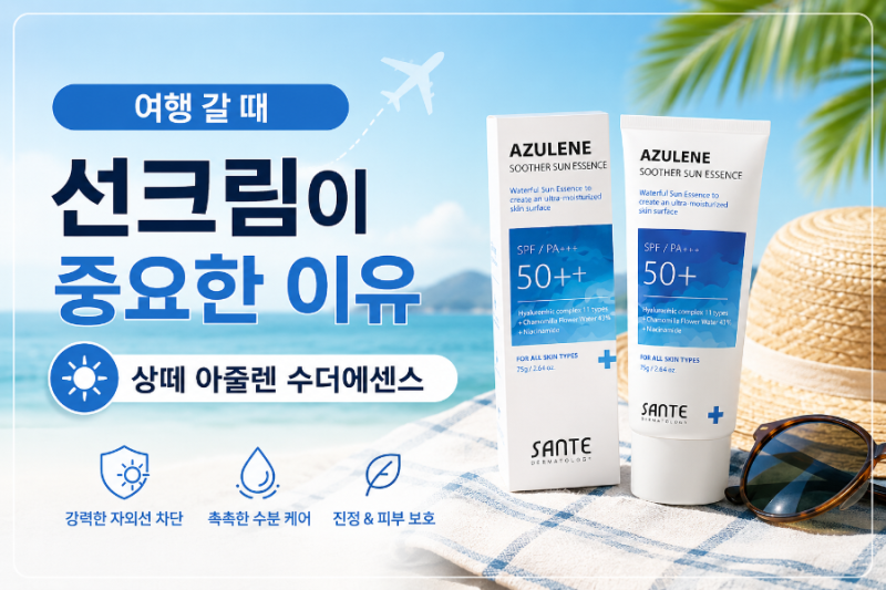 여행 갈 때 선크림이 중요한 이유,상떼 아줄렌 수더선에센스