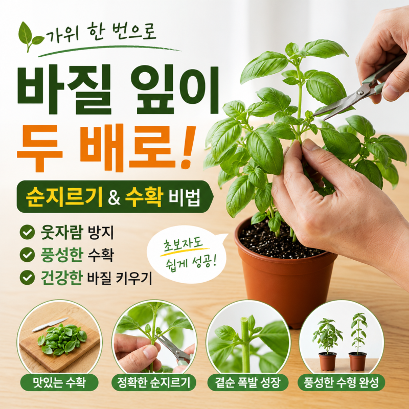 스위트 바질 잎이 두 배로 풍성해지는 바질 순지르기(가지치기)와 수확법 3편