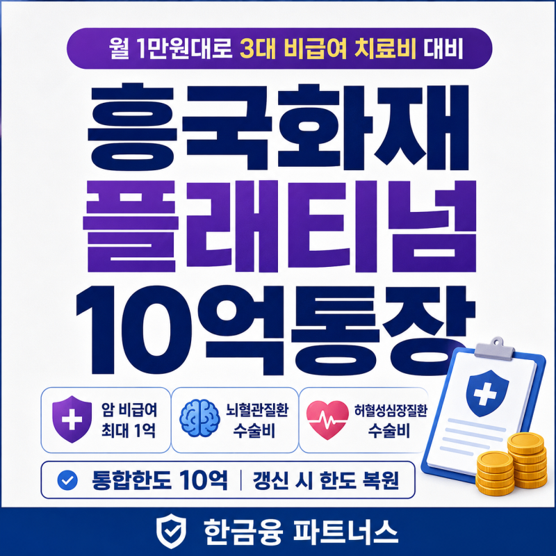 흥국화재 플래티넘 10억통장 월 1만원대로 3대 비급여 치료비 대비