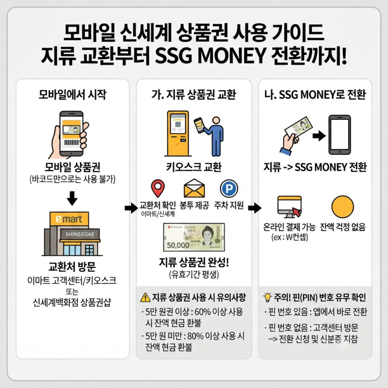 모바일 신세계 상품권, 100% 알뜰하게 사용하는 법 (지류 교환부터 SSG Money 전환까지!)