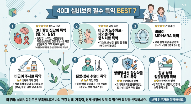 40대 실비보험 가입 전 꼭 추가해야 할 필수 특약 7가지 (2026 최신 정리)