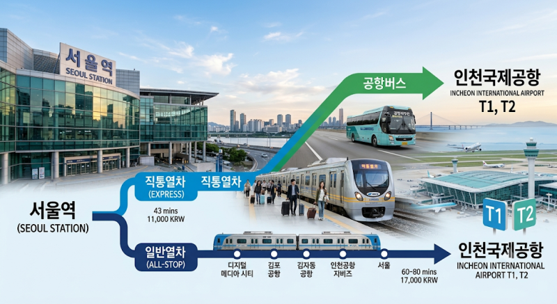 서울역에서 인천공항 가는 법, 공항철도 직통열차와 일반열차 쉽게 비교하기