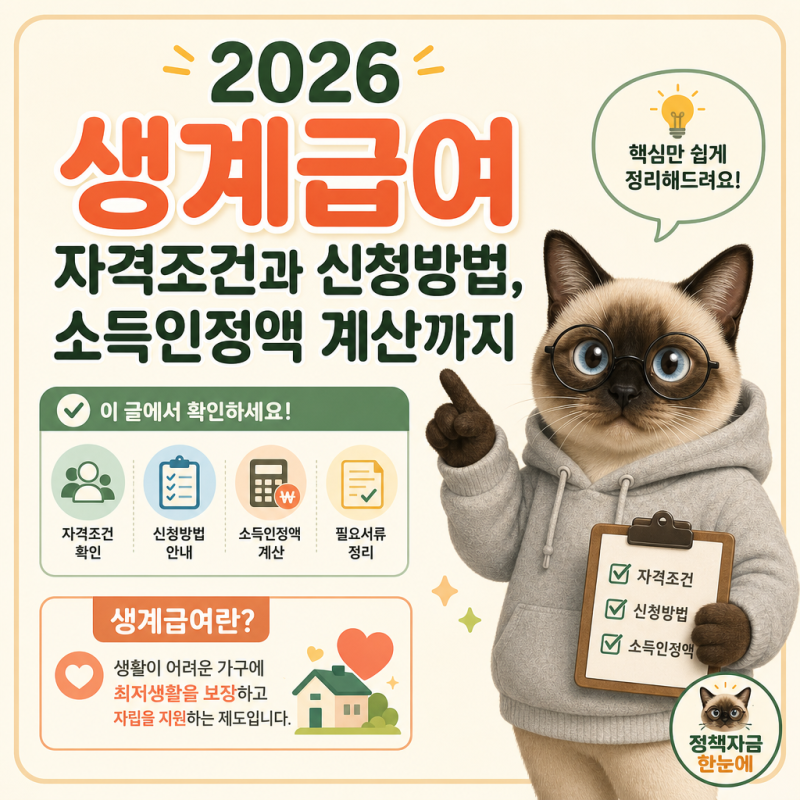 2026 생계급여 자격조건과 신청방법, 소득인정액 계산까지