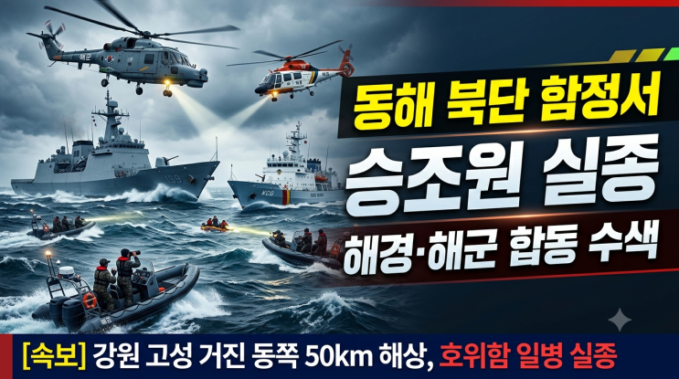 <b>동해 해군</b> 함정서 승조원 <b>실종</b>…해경·<b>해군</b> 합동 수색 진행