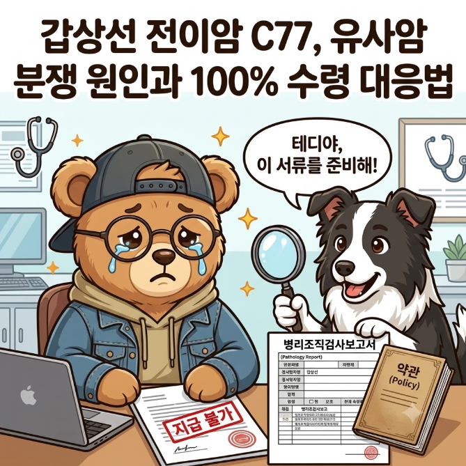 "갑상선암이 전이됐대요..." 유사암 진단비 분쟁 원인과 C73·C77 일반암 100% 수령 대응법 ✨