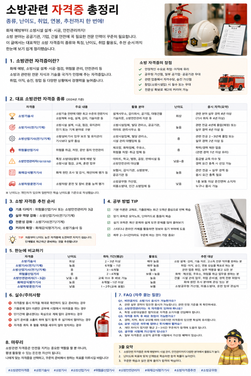 소방 관련 자격증 종류와 추천｜소방설비기사·안전관리자·시설관리 취업 비교