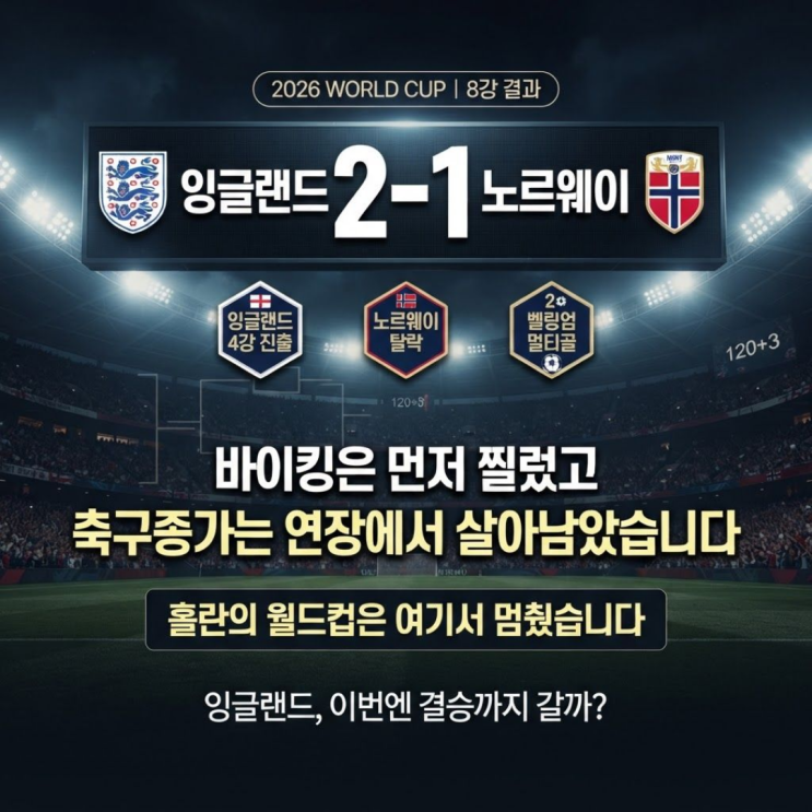 잉글랜드 노르웨이 2-1 결과... 멀티골과 <b>잉글랜드 4강 진출</b>... 