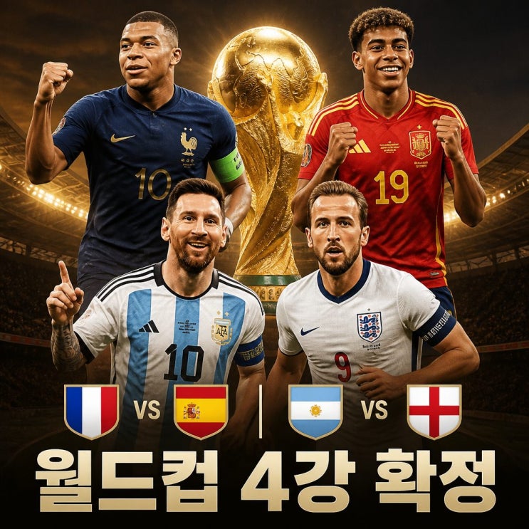 메시 케인 음바페 야말 월드컵 <b>4강 대진표</b> 완성