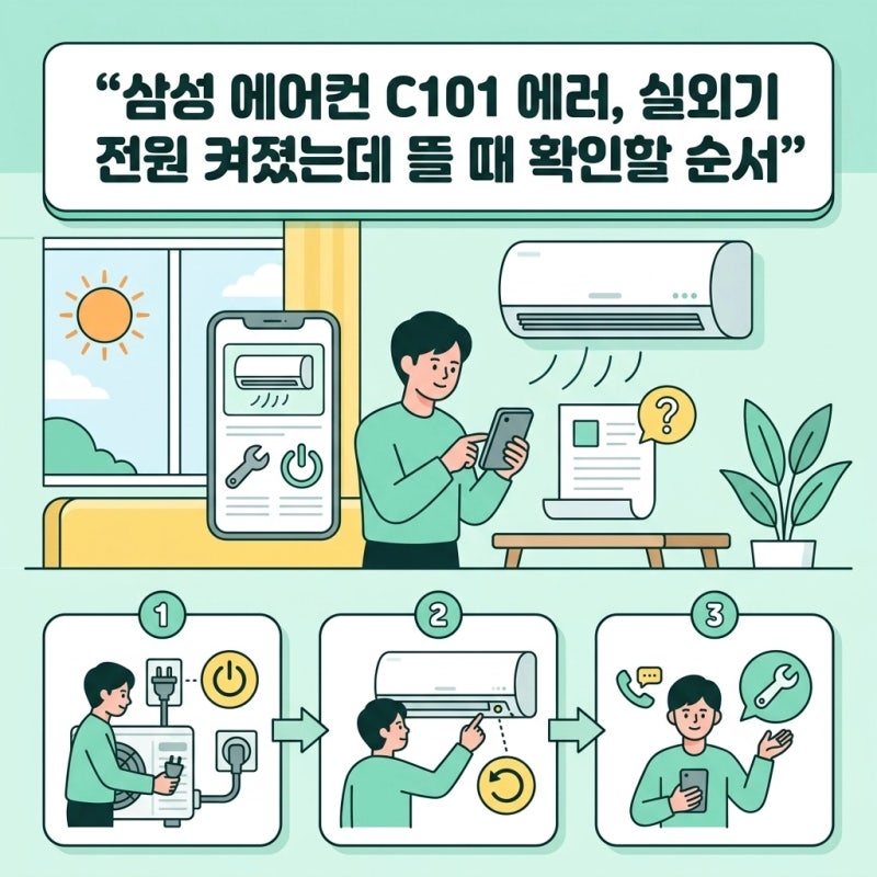 삼성 에어컨 C101 에러, 실외기 전원 켜졌는데 뜰 때 확인할 순서