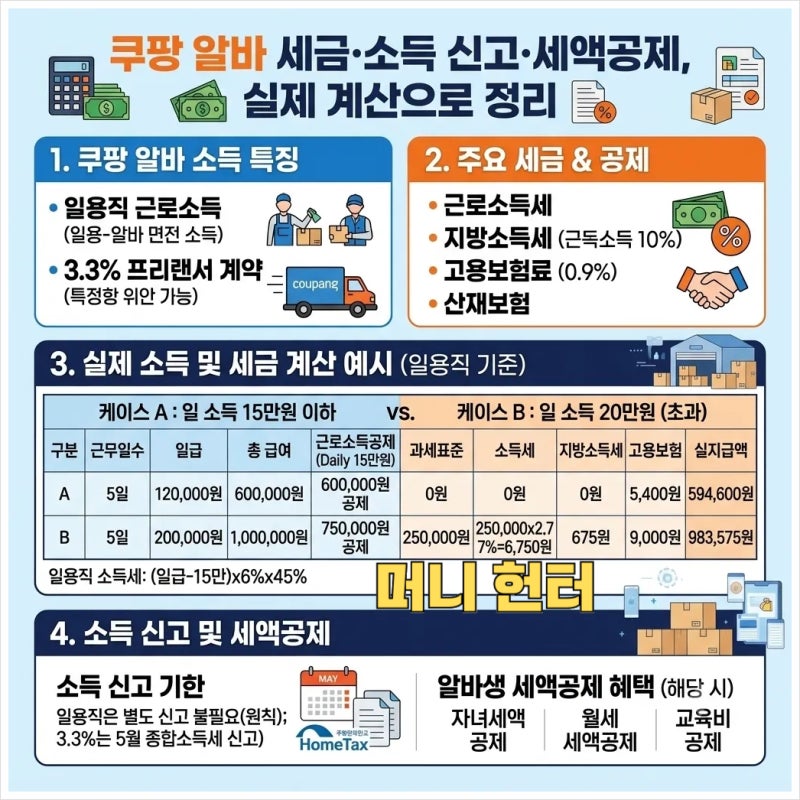 쿠팡 알바 세금·소득 신고·세액공제, 실제 계산으로 정리