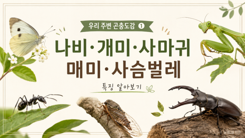 우리 주변 곤충도감 ① | 나비·개미·사마귀·매미·사슴벌레 특징 알아보기