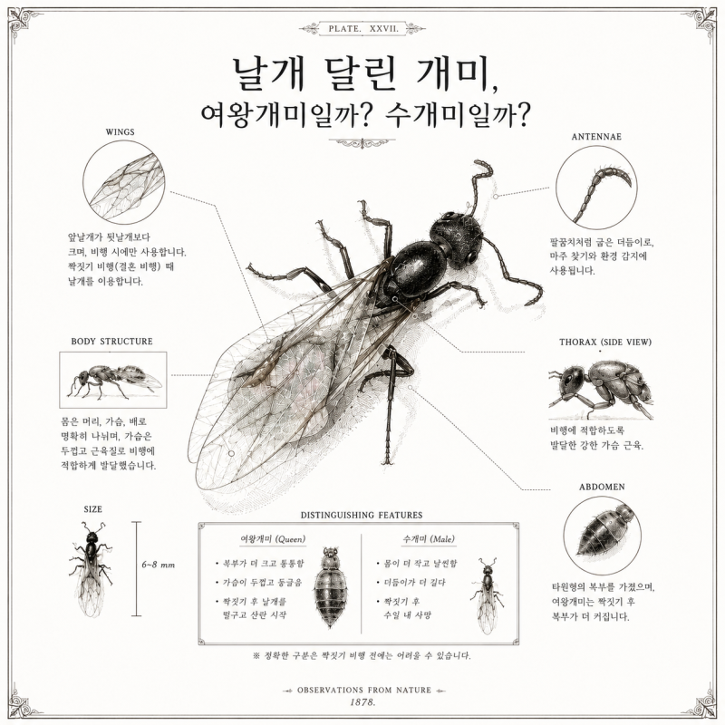 날개 달린 개미, 여왕개미일까? 수개미일까?