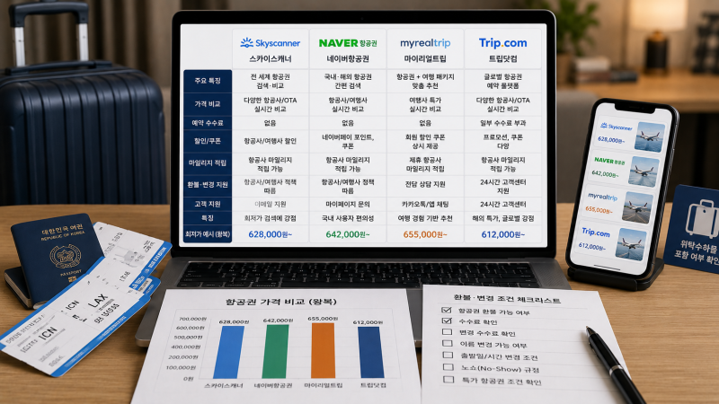 항공권 예약 사이트 비교｜스카이스캐너·네이버항공권·마이리얼트립·트립닷컴 차이 정리