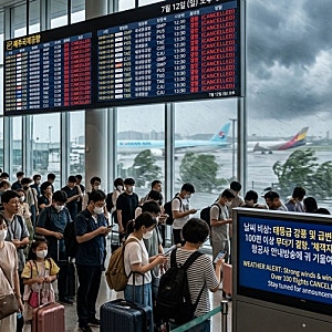[제주 날씨 속보] "태풍급 강풍" 제주공항 100편 이상 무더기 결항… 체류객 주의 단계 발령