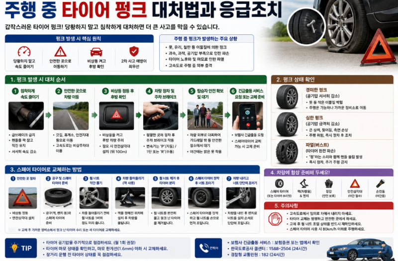 주행 중 타이어 펑크 대처법과 응급조치